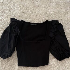 Zara Elegant Black Ruffle Sleeve Blouse